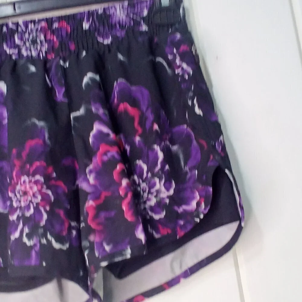 Avia Shorts Women XS 0-2 Running Active Athletic Liner Pattern Black Purple